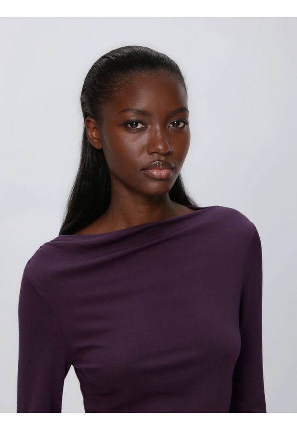 Reserved - Longsleeve z modalu - ciemnofioletowy. Kolor: fioletowy. Długość rękawa: długi rękaw