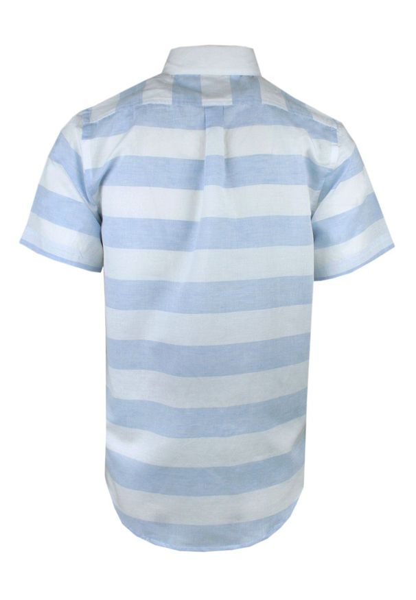 Lniano-Bawełniana Koszula Weekendowa - Pako Jeans - Biało-Błękitna w Pasy. Okazja: na co dzień. Kolor: niebieski. Materiał: bawełna, len. Wzór: paski. Styl: casual