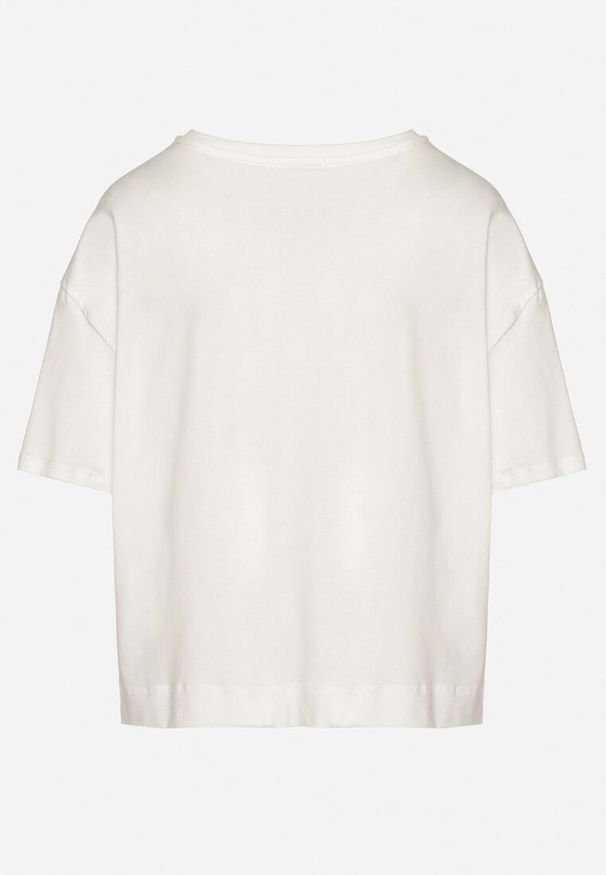 Born2be - Biały Bawełniany T-shirt Ozdobiony Cyrkoniami Fadelis. Okazja: na co dzień, na spotkanie biznesowe. Kolor: biały. Materiał: bawełna. Wzór: aplikacja. Styl: biznesowy, casual, elegancki