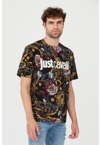 Just Cavalli - JUST CAVALLI Czarny męski T-shirt R Print Iconic Shields, Rozmiar XL. Kolor: czarny. Wzór: nadruk #5