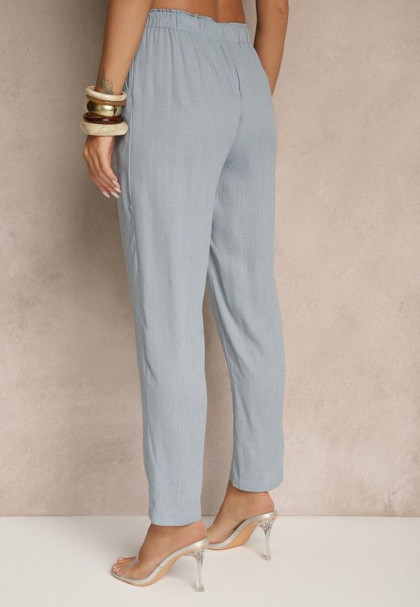 Renee - Niebieskie Casualowe Spodnie z Lnem z Gumką w Pasie Filanisse. Okazja: na co dzień. Kolor: niebieski. Materiał: len. Styl: casual