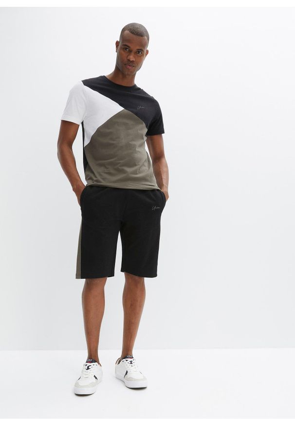 bonprix - T-shirt + bermudy dresowe (2 części). Kolor: czarny. Materiał: dresówka