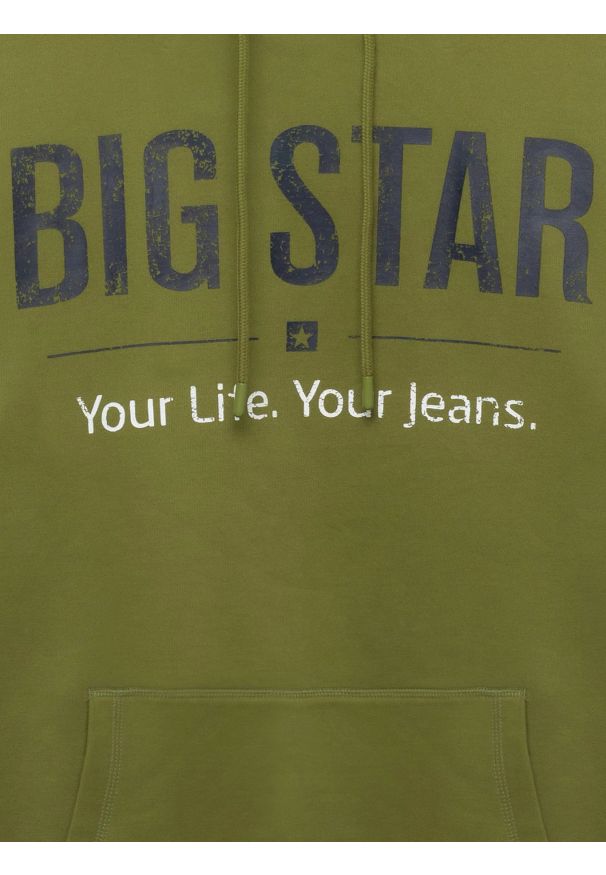 Big-Star - Bluza męska z kapturem z logo BIG STAR zielona Ashlyno 301. Typ kołnierza: kaptur. Kolor: zielony. Materiał: dzianina. Wzór: napisy. Styl: sportowy