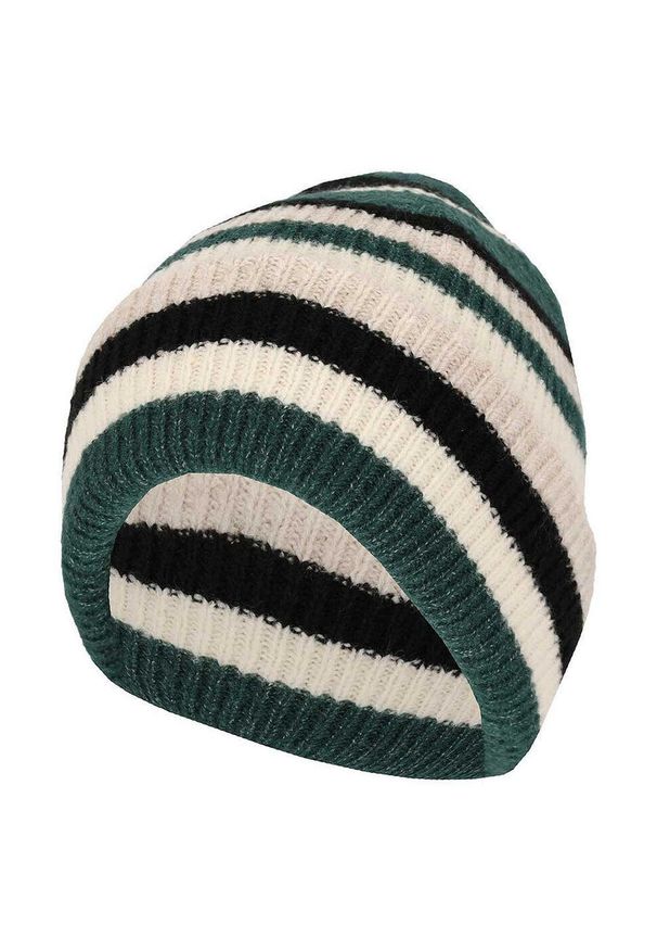 HEAT KEEPER - Czapka i szalik damski modny zestaw w paski. Kolor: zielony. Materiał: akryl. Wzór: paski. Sezon: zima. Styl: elegancki