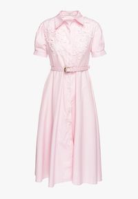 Born2be - Różowa Sukienka z Koronką i Ozdobnym Paskiem oraz Kołnierzykiem Gavridia. Okazja: na co dzień, do pracy. Kolor: różowy. Materiał: koronka. Długość rękawa: krótki rękaw. Wzór: koronka. Typ sukienki: proste. Styl: casual, elegancki, klasyczny, wizytowy #6