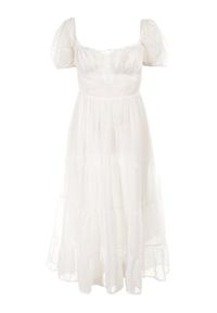 Born2be - Biała Sukienka Ipharei. Kolor: biały. Materiał: tkanina. Wzór: ażurowy, aplikacja. Styl: wizytowy. Długość: midi