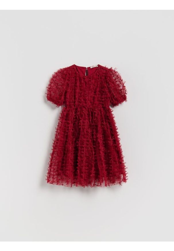 Reserved - Tiulowa sukienka w kokardki - czerwony. Kolor: czerwony. Materiał: tiul