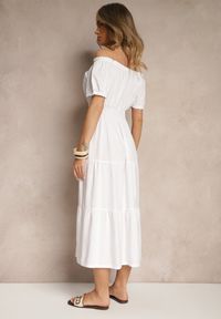Renee - Biała Rozkloszowana Sukienka z Gumką w Talii i Dekoltem w Kształcie Łódki Miratela. Okazja: na co dzień. Kolor: biały. Długość rękawa: krótki rękaw. Typ sukienki: proste. Styl: klasyczny, casual #3