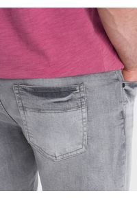 Ombre Clothing - Krótkie męskie spodenki jeansowe z delikatnym washem – szare V2 OM-SRDS-0145 - XXL. Kolor: szary. Materiał: jeans. Długość: krótkie. Wzór: aplikacja. Sezon: lato. Styl: wakacyjny, klasyczny #4