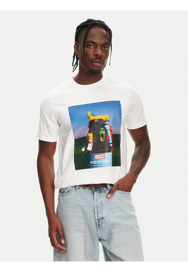 Hunter T-Shirt Brodie Graphic HARM0036251 Biały Regular Fit. Kolor: biały. Materiał: bawełna