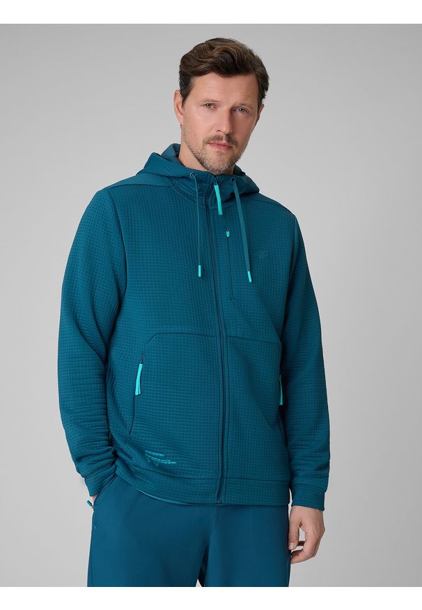 4f - 4F Bluza treningowa regular z kapturem męska - granatowa L. Typ kołnierza: kaptur. Kolor: niebieski