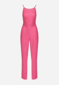 Born2be - Różowy 3-częściowy Komplet Casual z Plisowanej Tkaniny Spodnie Top i Koszula Farella. Kolor: różowy. Materiał: tkanina #5