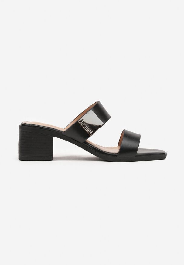 Born2be - Czarne Klapki na Obcasie z Dwoma Paskami Garilne. Okazja: na co dzień. Kolor: czarny. Materiał: jeans. Wzór: paski. Obcas: na obcasie. Styl: elegancki, casual. Wysokość obcasa: średni