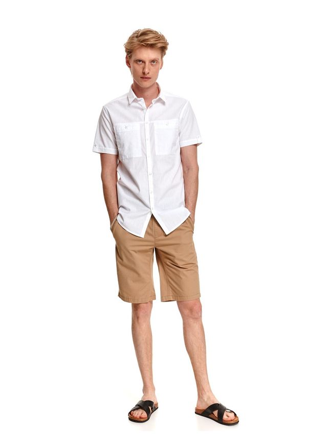 TOP SECRET - Biała koszula męska z krótkim rękawem. Kolor: biały. Materiał: tkanina, bawełna. Długość rękawa: krótki rękaw. Długość: krótkie. Styl: elegancki