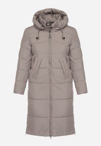 Born2be - Szara Długa Kurtka Pikowana z Kapturem i Bocznymi Suwakami Mevoressa. Okazja: na spacer, na co dzień. Typ kołnierza: kaptur. Kolekcja: plus size. Kolor: szary. Materiał: dzianina, jeans, poliester. Długość: długie. Styl: casual #6