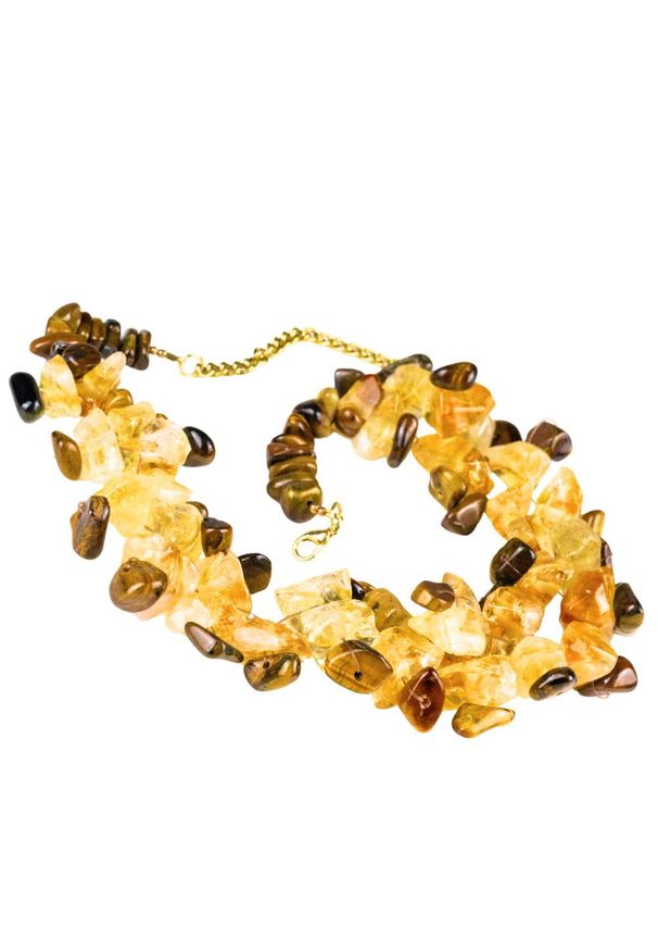 Samba Gems - SAMBA Naszyjnik, cytryn i tygrysie oko. Materiał: z brązu, z mosiądzu, metalowe, pozłacane, złote. Wzór: geometria, aplikacja. Kamień szlachetny: cytryn