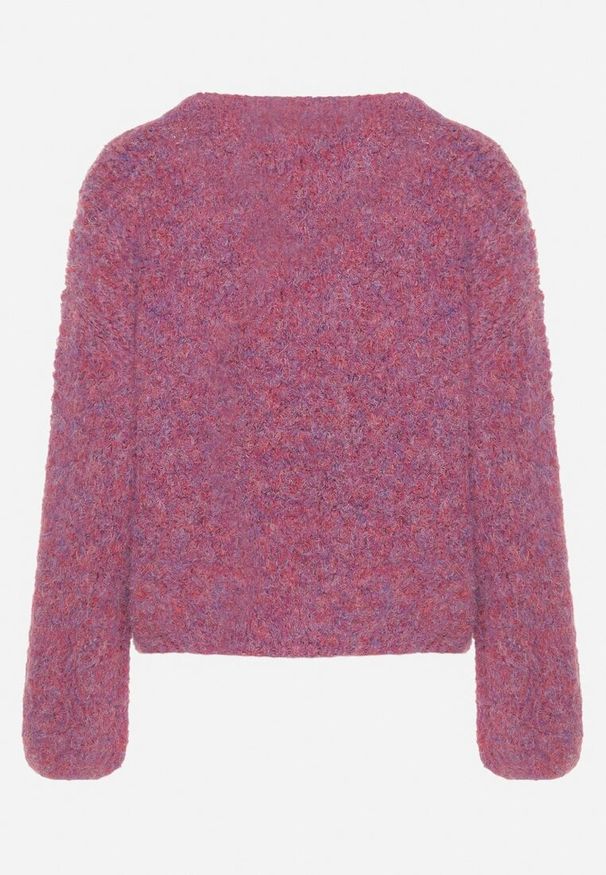 Born2be - Fioletowy Sweter z Wełną i Rozszerzanymi Rękawami Sinara. Okazja: na co dzień. Kolor: fioletowy. Materiał: wełna. Styl: klasyczny, elegancki, casual