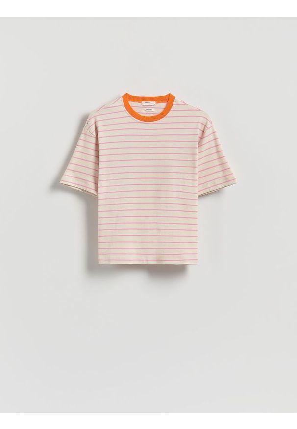 Reserved - T-shirt w paski - różowy. Kolor: różowy. Materiał: dzianina. Wzór: paski