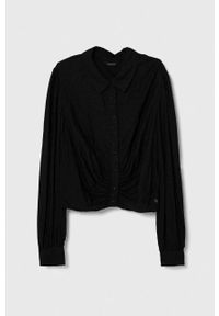 Guess koszula damska kolor czarny regular z kołnierzykiem klasycznym. Typ kołnierza: kołnierzyk klasyczny. Kolor: czarny. Materiał: tkanina. Długość rękawa: długi rękaw. Długość: długie. Styl: klasyczny #1