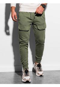 Ombre Clothing - Spodnie męskie dresowe joggery P904 - khaki - L. Kolor: brązowy. Materiał: dresówka #2