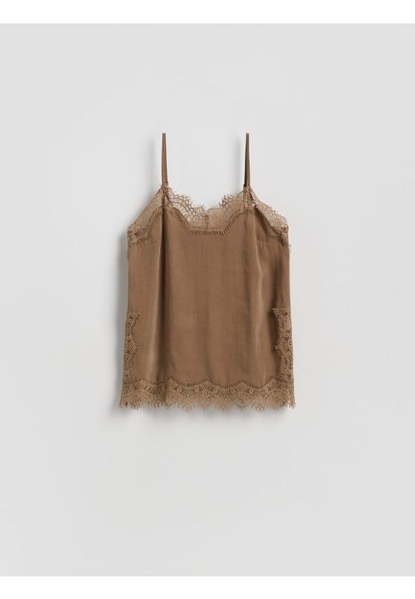 Reserved - Bluzka z modalem - beżowy. Kolor: beżowy. Materiał: tkanina