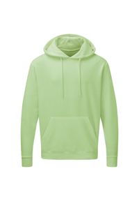 SG - Męska Gładka Bluza Sportowa Przez Głowę Kaptur. Kolor: zielony. Wzór: gładki