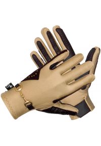 EQUESTRIAN QUEEN - Rękawiczki jeździeckie damskie EQ.QUEEN Trangan. Kolor: wielokolorowy, brązowy, żółty. Materiał: skóra, lycra, materiał. Wzór: aplikacja. Sport: jeździectwo #1