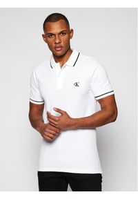 Calvin Klein Jeans Polo J30J315603 Biały Slim Fit. Typ kołnierza: polo. Kolor: biały. Materiał: bawełna