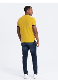 Ombre Clothing - Męska koszulka polo bez kołnierzyka - żółta V9 OM-TSCT-0156 - XXL. Typ kołnierza: bez kołnierzyka, polo. Kolor: żółty. Materiał: bawełna. Długość: długie #7