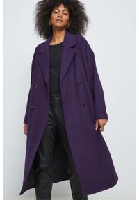 medicine - Medicine płaszcz z domieszką wełny damski kolor fioletowy przejściowy oversize. Kolor: fioletowy. Materiał: wełna. Wzór: gładki. Styl: klasyczny #7