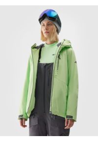 4f - Kurtka snowboardowa membrana 10000 damska - zielona. Kolor: zielony. Materiał: poliester, materiał. Sezon: zima. Sport: snowboard
