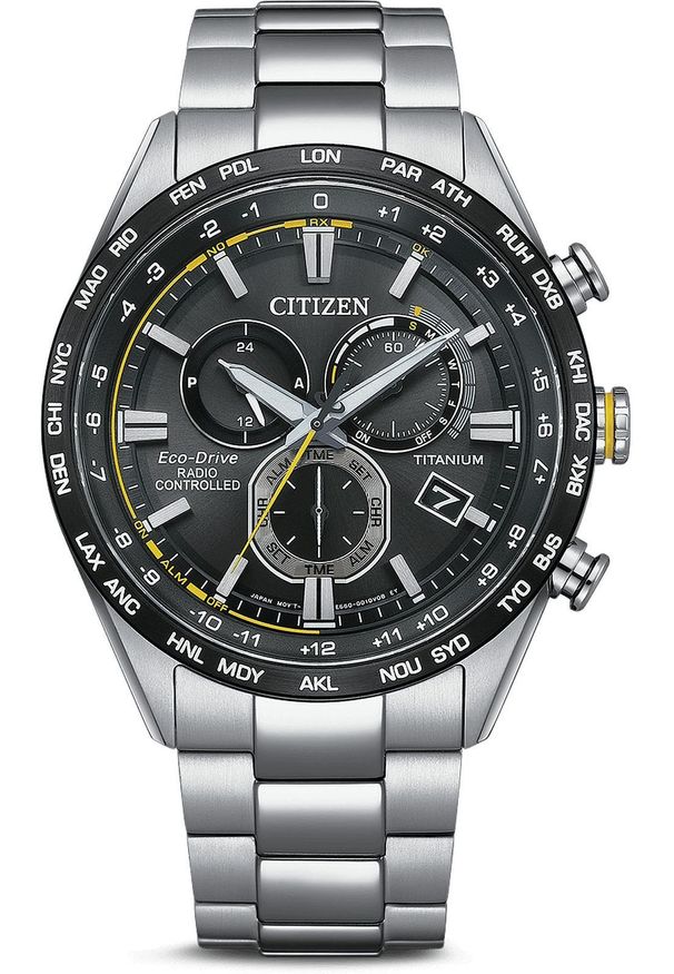 CITIZEN - Zegarek Citizen Męski Zegarek CB5947-80E Czarny sportowy synchronizator. Kolor: czarny. Styl: sportowy