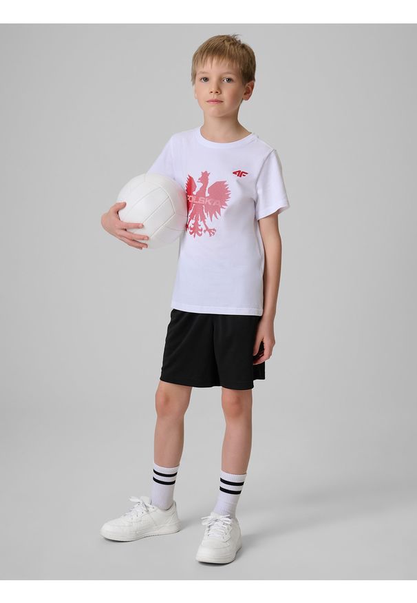 4f - 4F Koszulka kibica dziecięca - biała 128 (7-8 lat). Okazja: na co dzień. Kolor: biały. Materiał: materiał, bawełna, jeans, dresówka, dzianina, skóra. Wzór: nadruk. Sezon: lato. Styl: młodzieżowy, klasyczny, casual