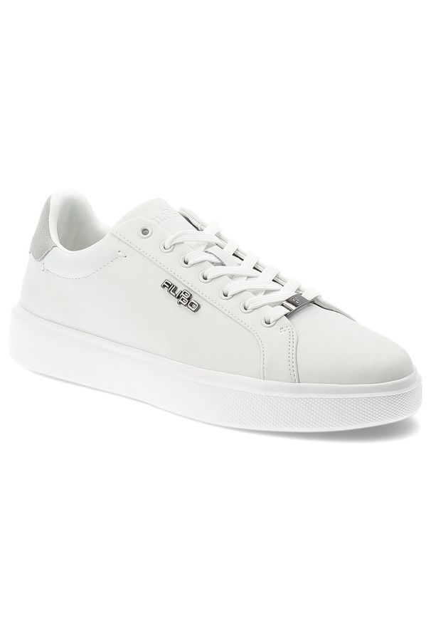 Sneakersy męskie Filippo, cholewka ze skóry naturalnej o gładkim wykończeniu klasyczne wiązanie na płaskiej podeszwie, białe, MP7840/26. Kolor: biały. Materiał: skóra. Szerokość cholewki: normalna. Wzór: gładki. Obcas: na płaskiej podeszwie