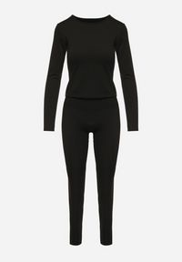 Born2be - Czarny Komplet Sportowy Legginsy i Bluzka z Długim Rękawem Toretta. Kolor: czarny. Wzór: aplikacja #3