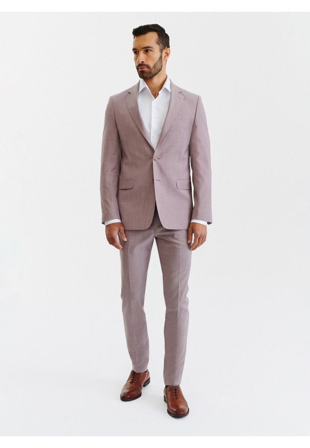 Pako Lorente - PAKO LORENTE – Gładkie różowe spodnie garniturowe męskie. Kolor: różowy. Materiał: wełna. Wzór: gładki