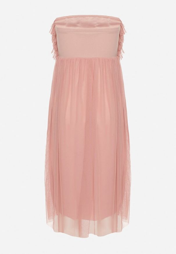 Born2be - Ciemnoróżowa Tiulowa Sukienka z Falbankami Larithia. Typ kołnierza: kołnierz z falbankami. Kolor: różowy. Materiał: tiul. Długość rękawa: bez ramiączek