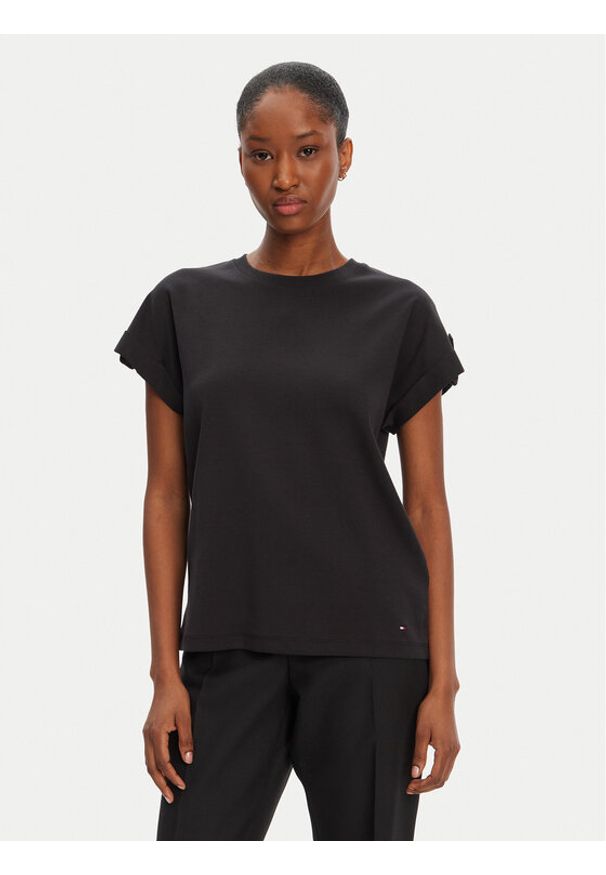 TOMMY HILFIGER - Tommy Hilfiger T-Shirt Gold Button WW0WW45628 Czarny Regular Fit. Kolor: czarny. Materiał: bawełna