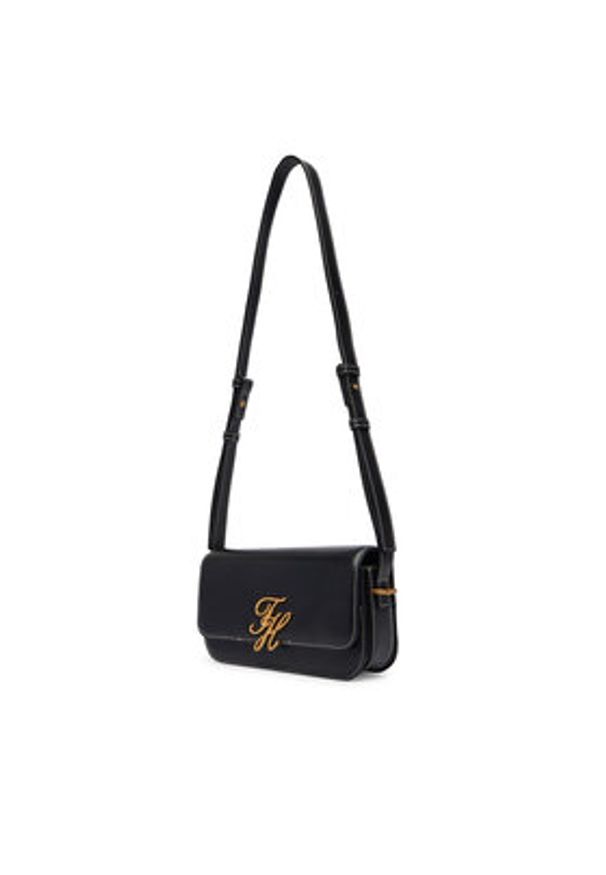 TOMMY HILFIGER - Tommy Hilfiger Torebka Th Script Flap Crossover AW0AW18399 Czarny. Kolor: czarny. Materiał: skórzane