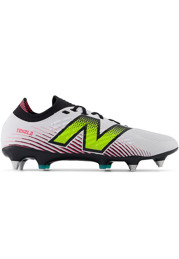Korki męskie New Balance TEKELA PRO SG V4+ ST1SLH45 – białe. Kolor: biały. Materiał: włókno, materiał, nylon, guma. Szerokość cholewki: normalna. Sport: bieganie