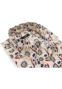 Mmer / Villaro - Koszule męskie - Beżowa koszula w kwiaty Mmer E055. Kolor: beżowy. Materiał: bawełna, elastan, tkanina. Długość: długie. Wzór: kwiaty. Styl: elegancki, klasyczny #1