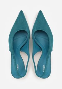 Born2be - Zielone Czółenka z Odkrytą Piętą VICES na Obcasie Kaczuszka Anatema. Okazja: na co dzień. Kolor: zielony. Materiał: zamsz, jeans. Obcas: na obcasie. Styl: casual, elegancki. Wysokość obcasa: średni #2