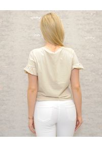 Deha - DEHA - Beżowy t-shirt z falbanką. Kolor: beżowy. Materiał: jeans, bawełna. Sezon: wiosna #5