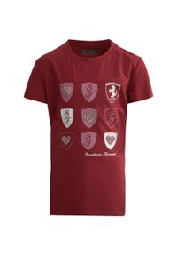 Koszulka Dziecięca Ferrari z Jersey i Georgette Bordeaux - 3 Lata. Typ kołnierza: polo. Kolor: czerwony, brązowy, wielokolorowy. Materiał: jersey. Sezon: lato. Styl: elegancki, młodzieżowy
