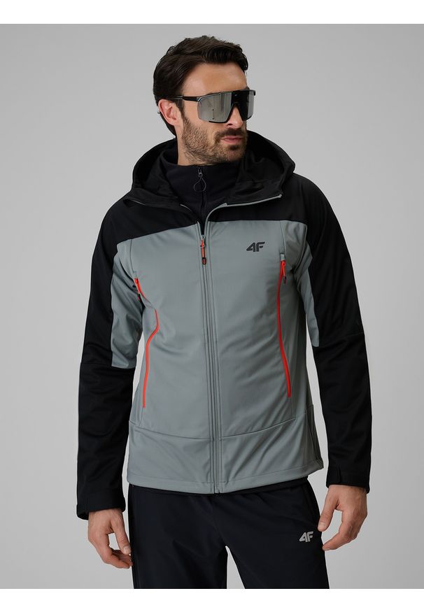 4f - 4F Kurtka softshell wiatroodporna membrana 8000 męska - czarna L. Kolor: czarny. Materiał: softshell. Długość: długie