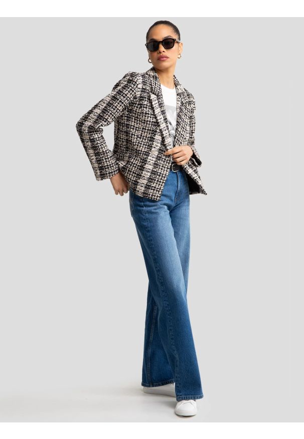 Big-Star - Marynarka damska dwurzędowa w kratę Panetri 000. Okazja: na co dzień. Kolor: wielokolorowy. Materiał: jeans, tkanina. Wzór: kolorowy. Styl: vintage, klasyczny, casual, elegancki