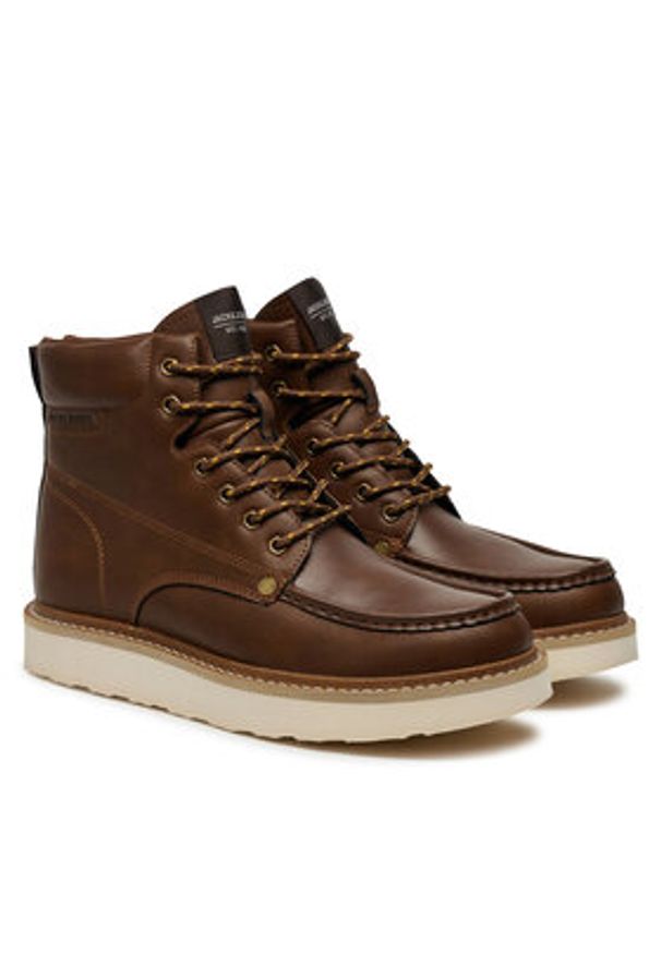 Jack & Jones - Jack&Jones Trapery Jfwarchway Pu Moc Boot Lace-Up Boots 12257971 Brązowy. Kolor: brązowy. Materiał: skóra