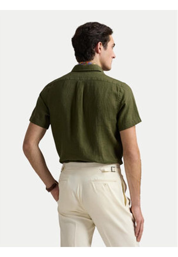 Polo Ralph Lauren Koszula 710968912002 Khaki Custom Fit. Typ kołnierza: polo. Kolor: brązowy. Materiał: len