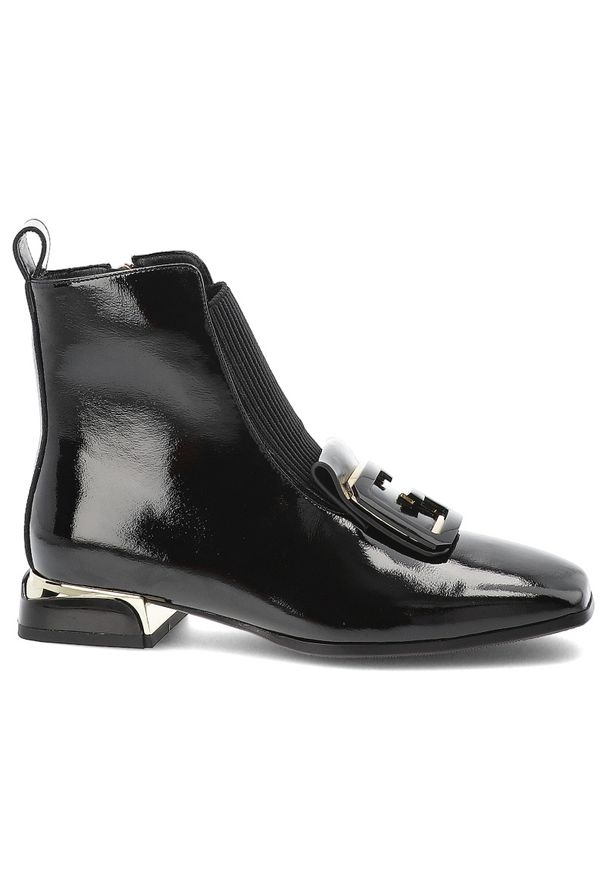 Czarne Botki S.Barski Stylowe Buty Damskie Z Broszką. Zapięcie: klamry. Kolor: czarny. Materiał: lakier, skóra. Sezon: zima, jesień. Obcas: na obcasie. Styl: elegancki. Wysokość obcasa: średni