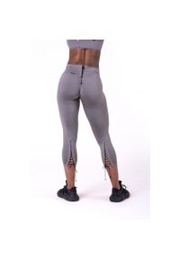 NEBBIA - Legginsy fitness damskie Nebbia sznurowane Metaliczne. Kolor: szary. Sport: fitness